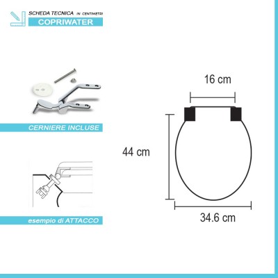 Scheda tecnica copri water Ideal Standard Conca bianco europeo in legno rivestito con cerniere