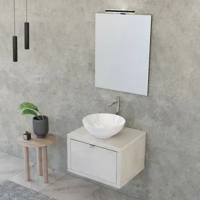 Mobiletto bagno sospeso 60 cm Master grigio cielo con lavabo appoggio e specchio