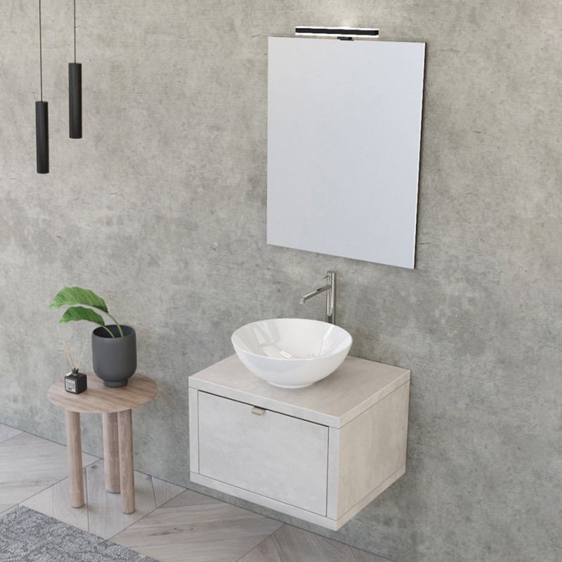 Mobile bagno sospeso 60 cm grigio nuvola Master lavabo 40 e specchio