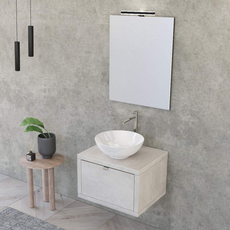 Mobiletto bagno sospeso 60 cm Master grigio cielo con lavabo appoggio e specchio Mobiletto bagno sospeso 60 cm Master grigio cielo con lavabo appoggio e specchio