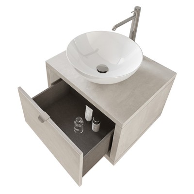 Mobiletto arredo bagno sospeso 60 cm Master grigio cielo con lavabo da appoggio e specchio