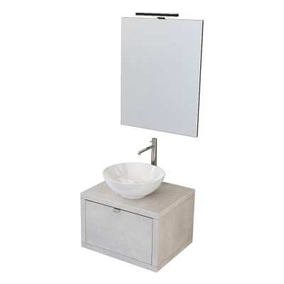 Mobiletto per il bagno sospeso 60 cm Master grigio cielo completo di lavabo da appoggio e specchiera