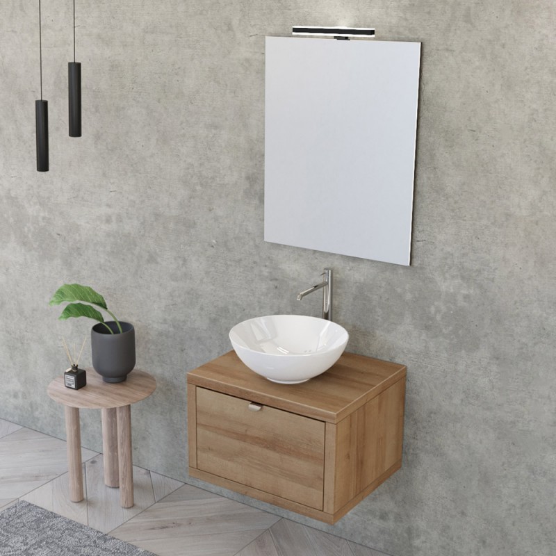 Mobile bagno sospeso 60 cm rovere miele Master lavabo 40 e specchio