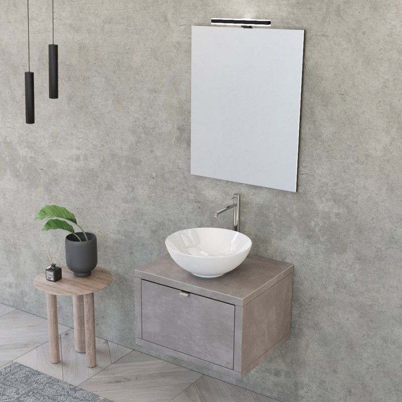 Mobile bagno sospeso 60 cm grigio cemento Master lavabo 40 e specchio