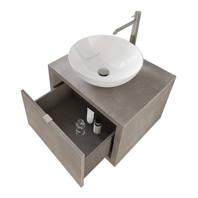 Mobiletto arredo bagno sospeso 60 cm Master grigio cemento con lavabo da appoggio e specchio