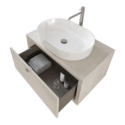 Mobile salvaspazio bagno sospeso 80 cm Master grigio nuvola con lavabo da appoggio e specchio