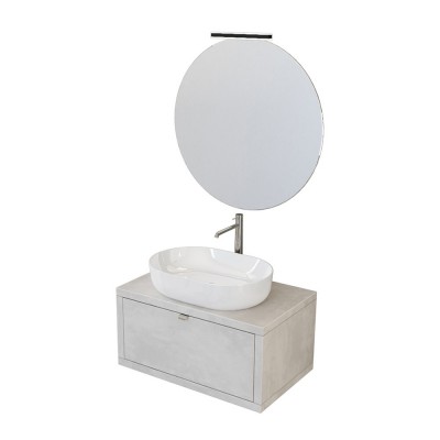 Mobile sospeso bagno 80 cm Master grigio nuvola completo di lavabo da appoggio e specchiera