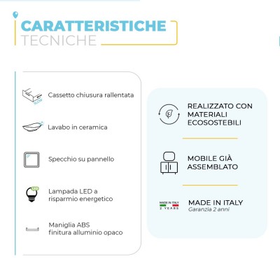 Caratteristiche tecniche arredo bagno sospeso 80 cm Master rovere miele con lavello da appoggio e specchio