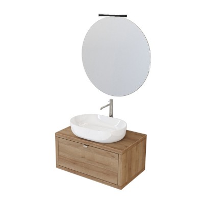 Mobile arredo bagno sospeso 80 cm Master rovere miele completo di lavabo da appoggio e specchiera