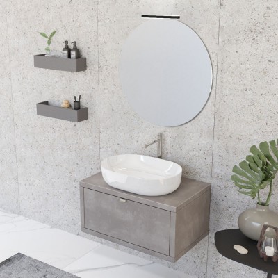 Mobile bagno sospeso 80 cm Master grigio cemento con lavabo appoggio e specchio