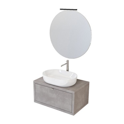 Mobile arredo bagno sospeso 80 cm Master grigio cemento completo di lavello da appoggio e specchiera