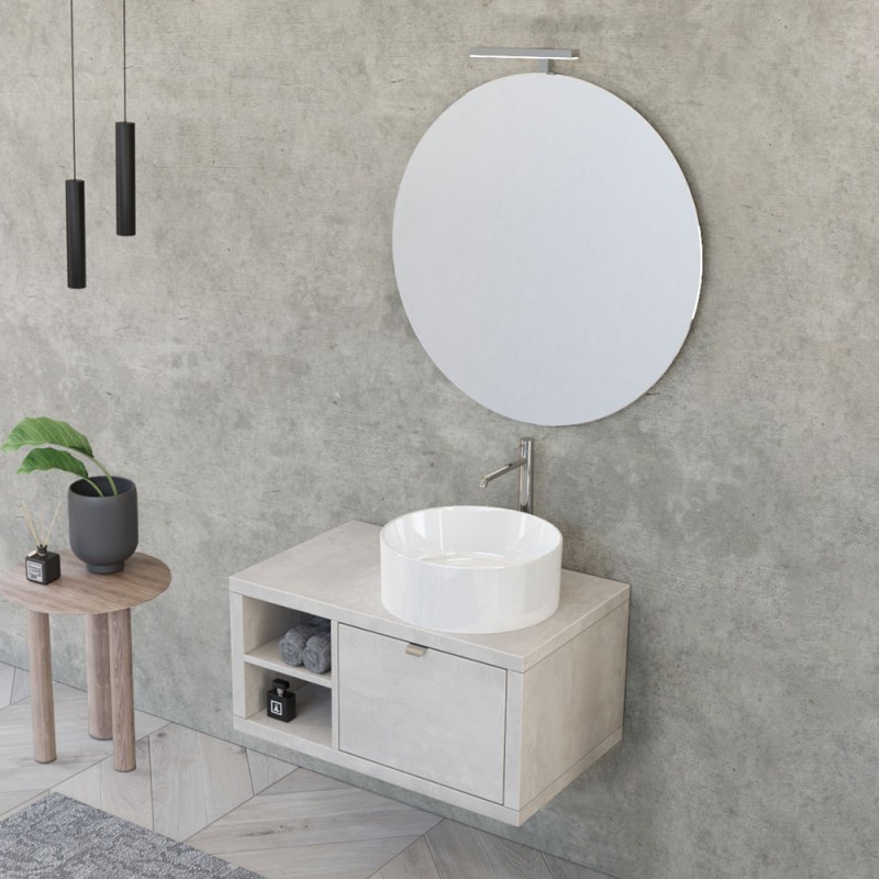 Composizione bagno sospesa 80 cm Master grigio nuvola con lavabo appoggio e specchio Composizione bagno sospesa 80 cm Master grigio nuvola con lavabo appoggio e specchio