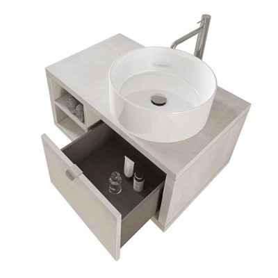 Mobile salvaspazio bagno sospeso 80 cm Master grigio nuvola con lavabo da appoggio e specchio