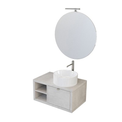 Mobile arredo bagno sospeso 80 cm Master grigio nuvola completo di lavello da appoggio e specchiera