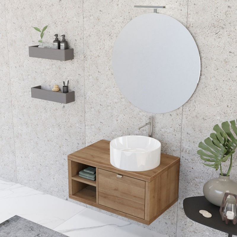 Mobile bagno sospeso 80 cm rovere miele Master lavabo 40 e specchio 80