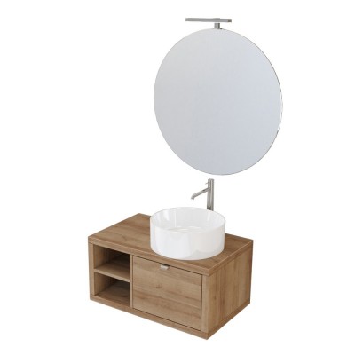 Mobile arredo bagno sospeso 80 cm Master rovere miele completo di lavabo da appoggio e specchiera