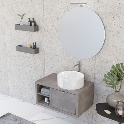 Composizione bagno sospesa 80 cm Master grigio cemento con lavabo appoggio e specchio
