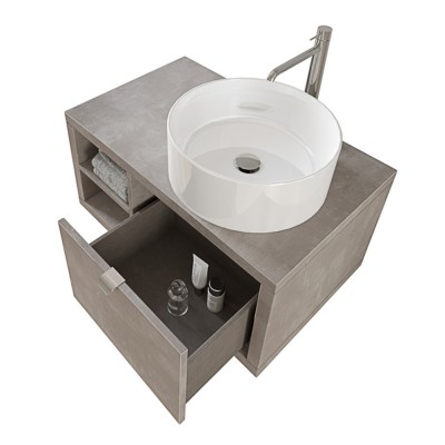 Mobile bagno sospeso 80 cm Master grigio cemento con lavabo da appoggio e specchio