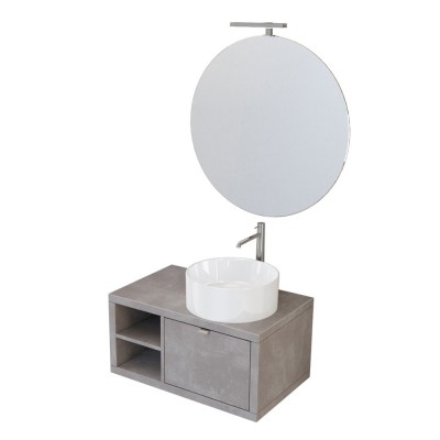 Mobile arredo bagno sospeso 80 cm Master grigio cemento completo di lavabo da appoggio e specchiera