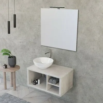 Arredo bagno sospeso 80 cm Master grigio nuvola con lavabo appoggio e specchio
