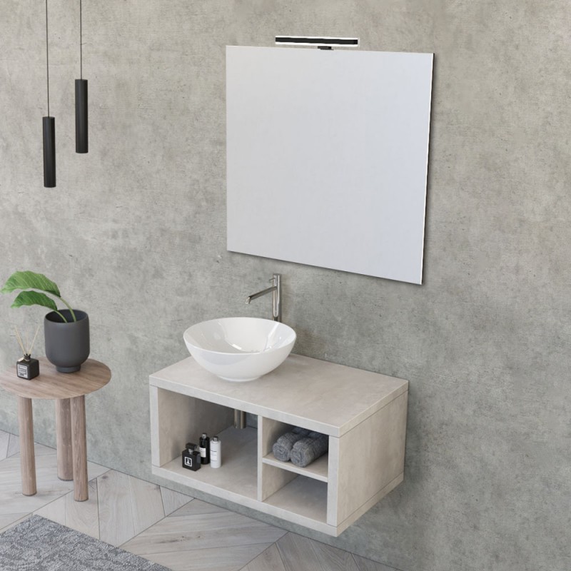 Mobile bagno sospeso 80 cm grigio nuvola Master lavabo 40 e specchio