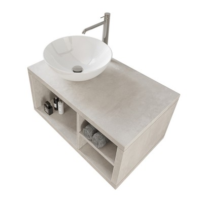 Mobile salvaspazio bagno sospeso 80 cm Master grigio nuvola con lavabo da appoggio e specchio