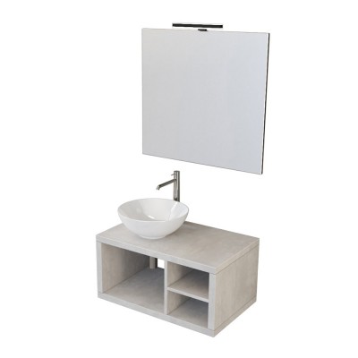 Mobile arredo bagno sospeso 80 cm Master grigio nuvola completo di lavabo da appoggio e specchiera