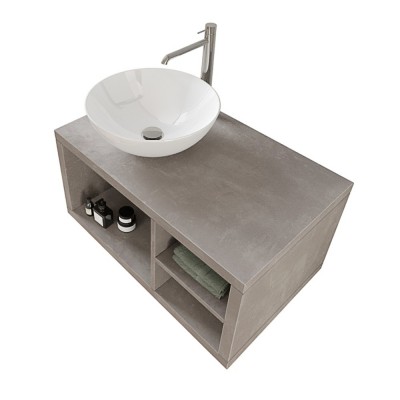 Mobile salvaspazio bagno sospeso 80 cm Master grigio cemento con lavabo da appoggio e specchio