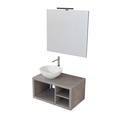 Mobile arredo bagno sospeso 80 cm Master grigio cemento completo di lavabo da appoggio e specchiera