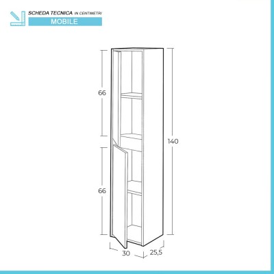 Scheda tecnica colonna bagno sospesa H. 140 cm 2 ante serie Oasi rovere in kit di montaggio