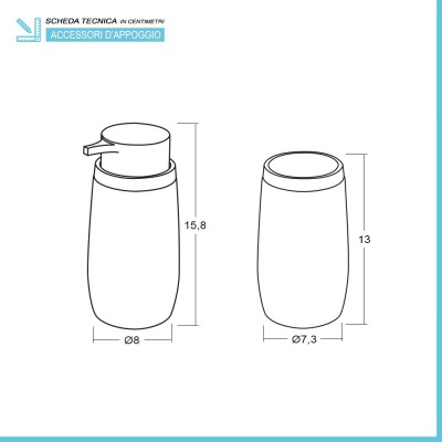 Scheda tecnica del Set 2 pezzi Dispenser sapone e Porta spazzolino Blob