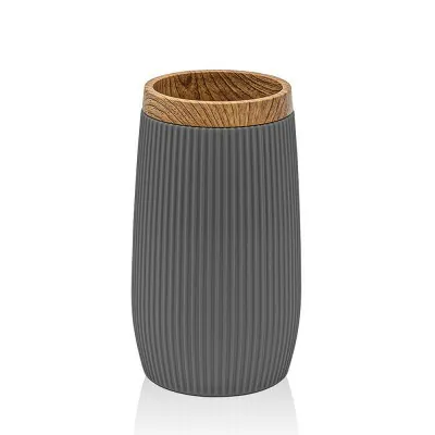 Porta spazzolino da denti Grigio dettagli effetto legno Blob