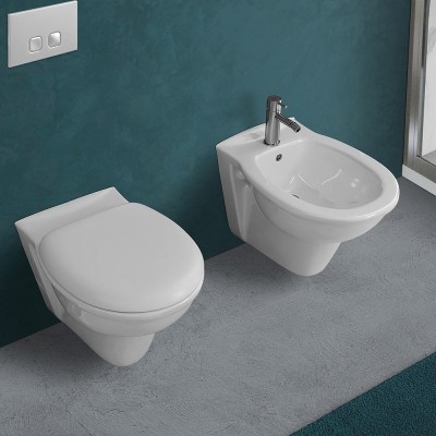 Coppia di Sanitari sospesi WC + Copriwater soft close e Bidet