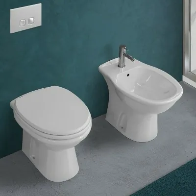 Coppia di Sanitari Tradizionali WC + Copriwater con chiusura rallentata e Bidet Karla