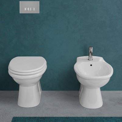 Coppia di Sanitari Tradizionali WC + Sedile con chiusura soft close e Bidet Karla