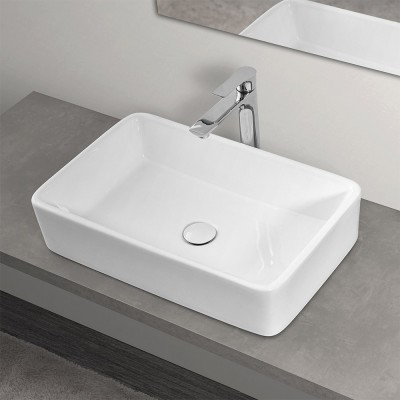 Lavabo da appoggio rettangolare moderno in Ceramica 48x38 cm Bianco lucido