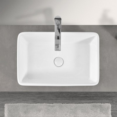 Lavabo da appoggio rettangolare in Ceramica Bianco lucido