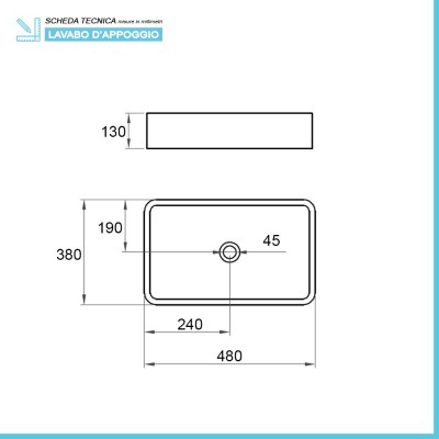 Scheda tecnica del Lavabo rettangolare da appoggio