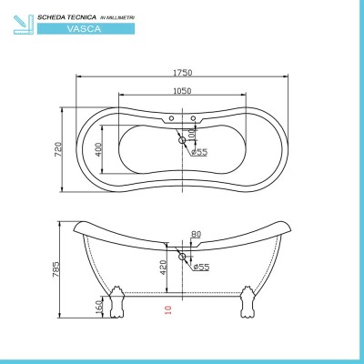 Scheda tecnica della Vasca da bagno freestanding classica Elizabeth