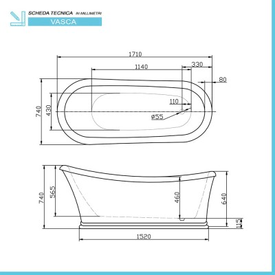 Scheda tecnica della Vasca freestanding classica Windsor