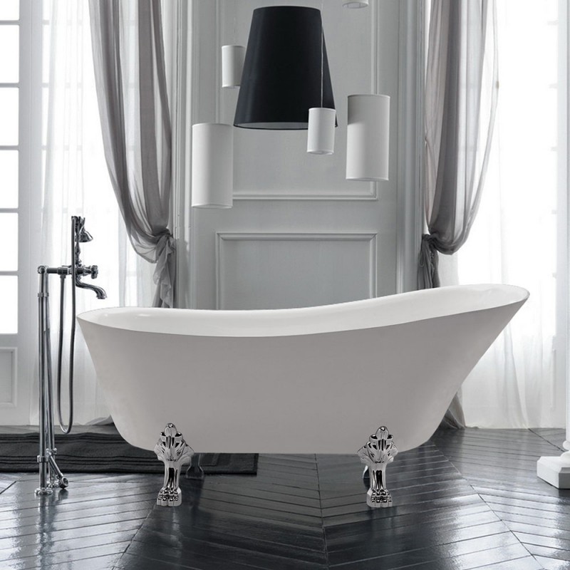 Vasca da bagno freestanding classica 170x72 Piedini cromo a zampa di leone  regolabili Samantha