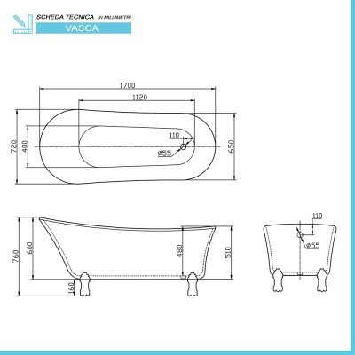 Scheda tecnica della Vasca da bagno freestanding Samantha