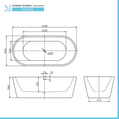 Scheda tecnica della Vasca da bagno freestanding Alexandra II