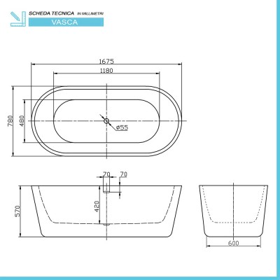 Scheda tecnica della Vasca da bagno freestanding Alexandra II Small