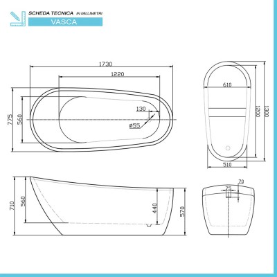 Scheda tecnica della Vasca da bagno freestanding Antalia