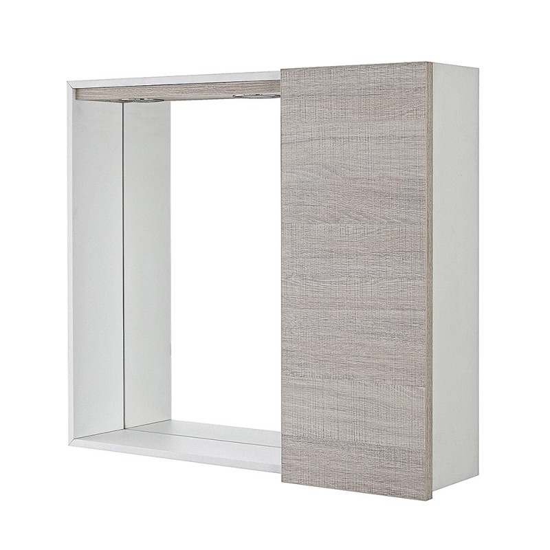 Specchio con mobiletto a una anta Rovere chiaro Completo di faretti Led e mensola in vetro Way Specchio con mobiletto a una anta Rovere chiaro Completo di faretti Led e mensola in vetro Way