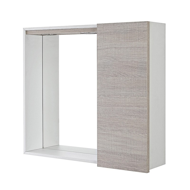 Specchiera bagno con mobiletto 68 cm 1 anta rovere chiaro  con faretti led - Way