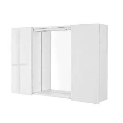 Specchio con mobiletto a due ante Bianco lucido Completo di faretti Led e mensole in vetro Way