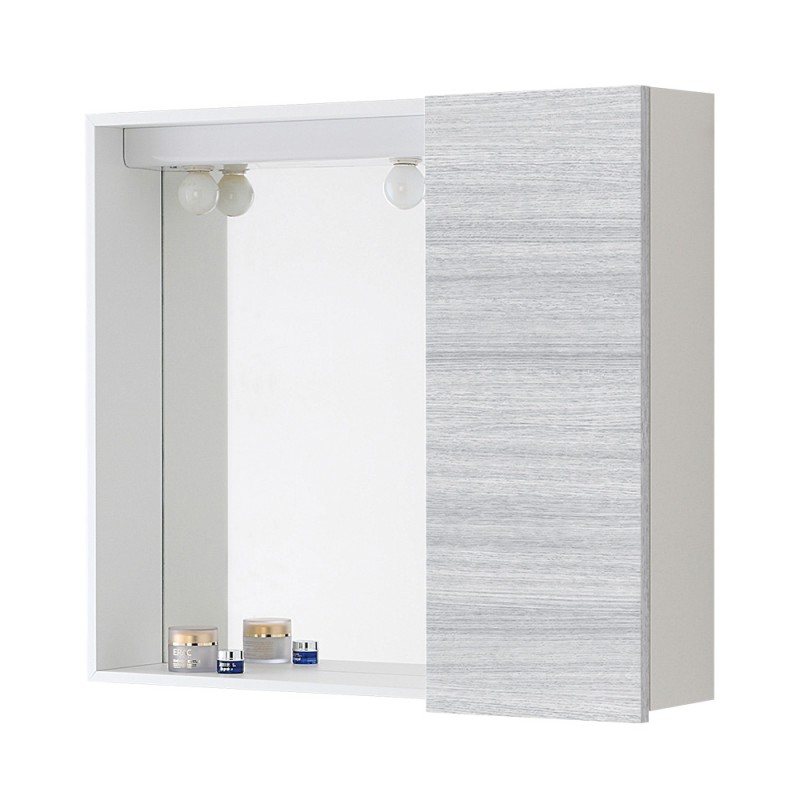 Specchiera Contenitore per il Bagno Grigio con Un'anta e Una mensola in vetro Specchiera Contenitore per il Bagno Grigio con Un'anta e Una mensola in vetro