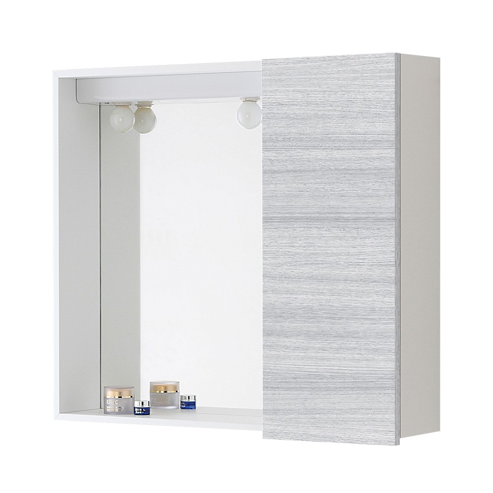 Specchio contenitore 67x60 cm rovere grigio anta e ripiano in vetro Desya